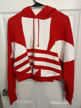 adidas Red and White Striped Hoodie Sweater